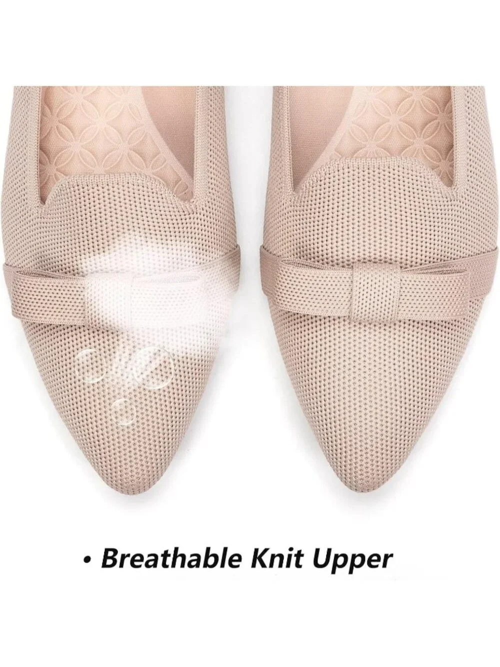 Women's Cream Comfortable Knit Casual Pointed Toe Ballet Flats with Bow Shoes
